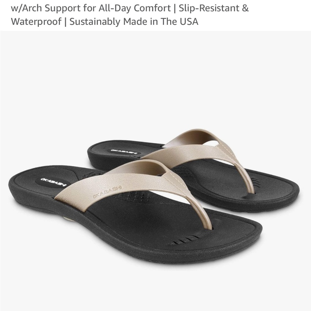 Okabashi Black and Aged Gold Sandals size M ( barely used )